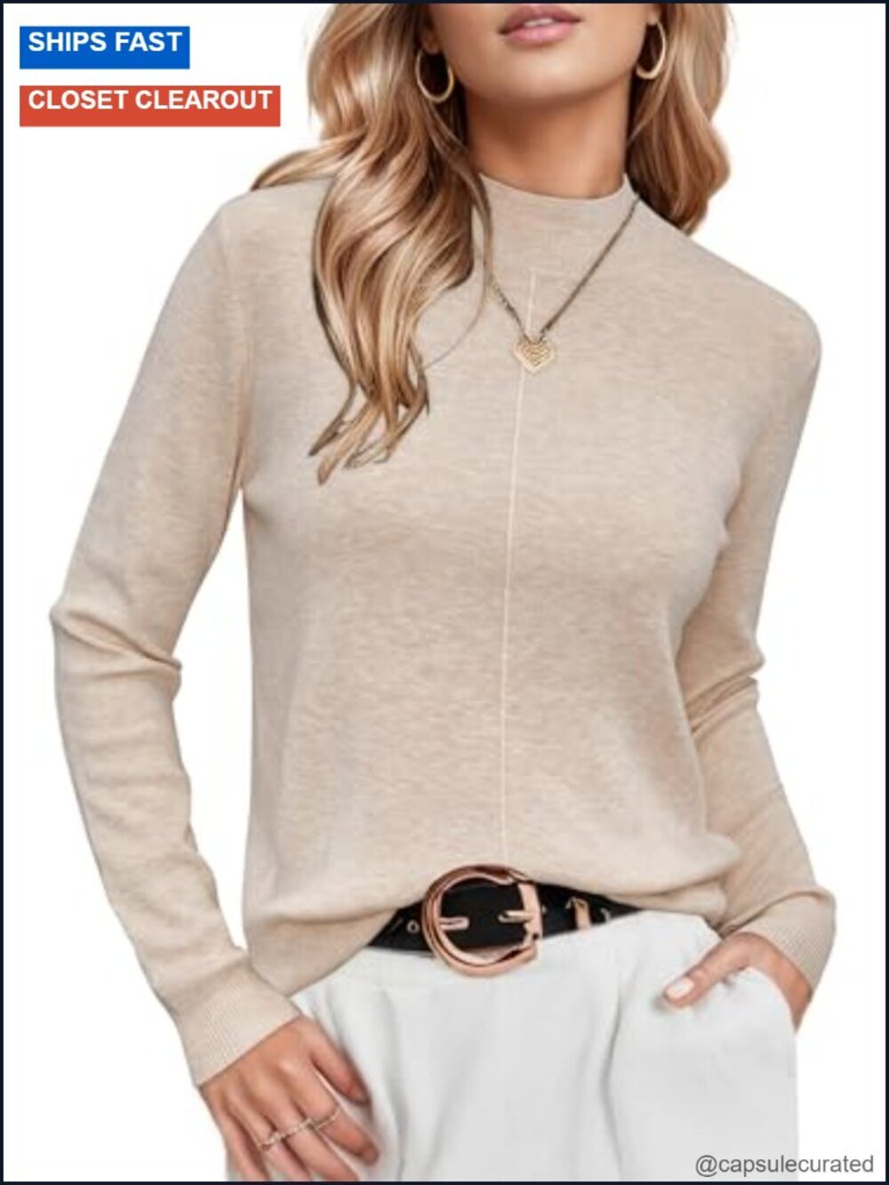 Women's Wool Blend Mock Neck Pullover Sweater Casual Business
